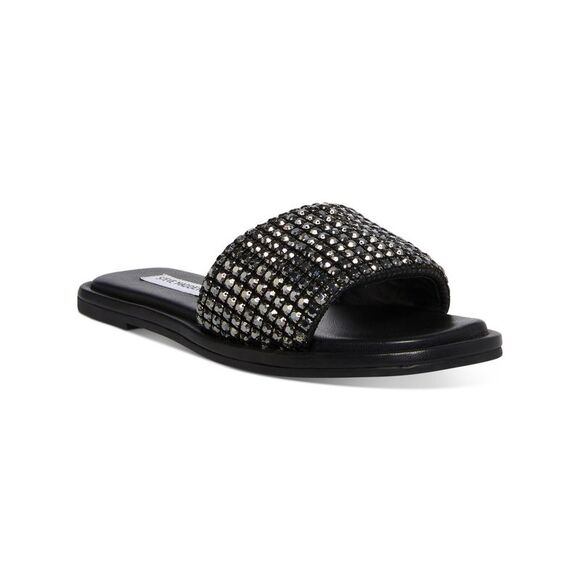 STEVE MADDEN Womens Black Gem Clyde-r Toe Slip On Leather Slide Sandals 5.5 M - Picture 1 of 4